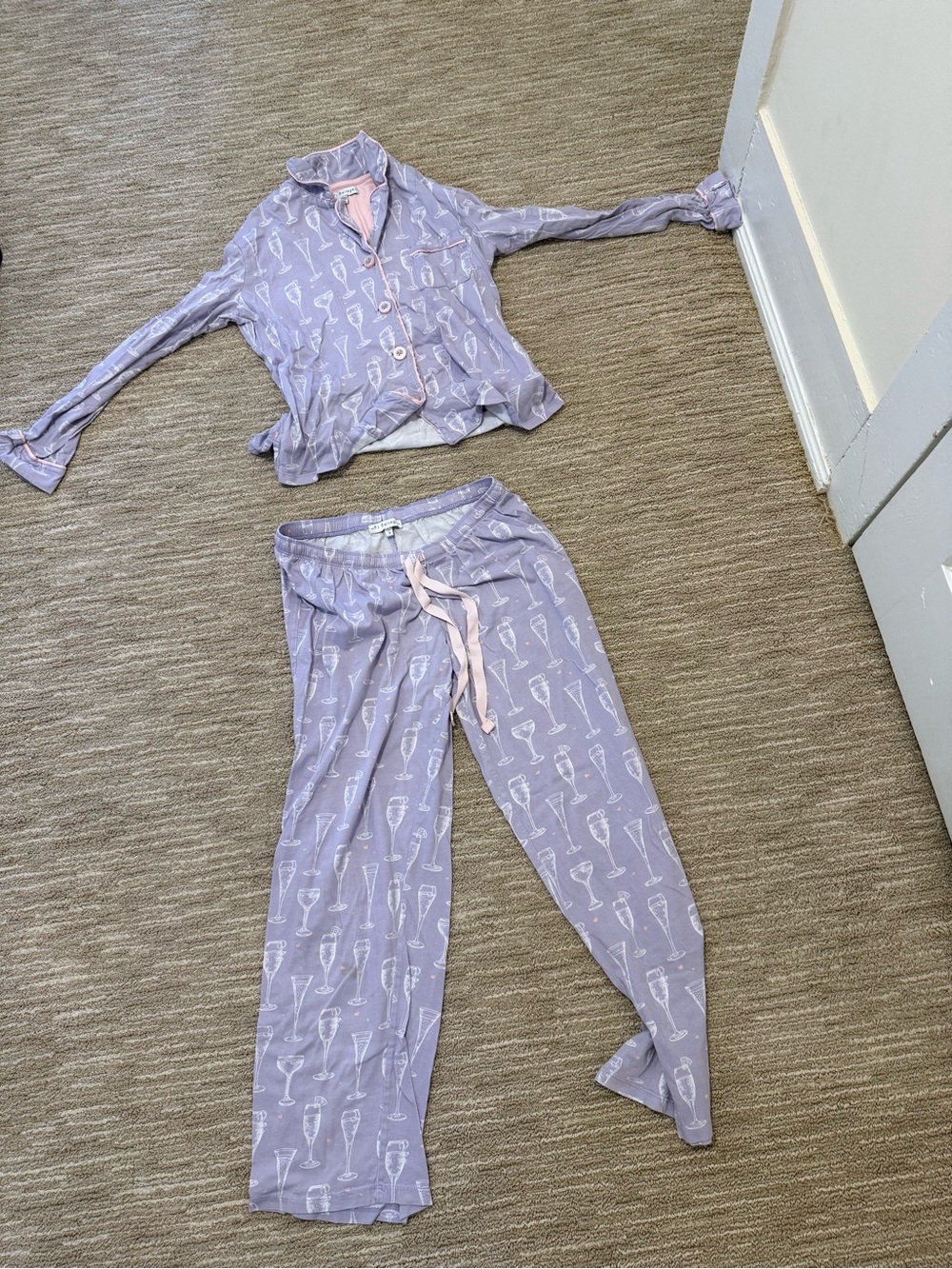 PJ Salvage Lavender Champagne Print Pajama Top AND Bottoms